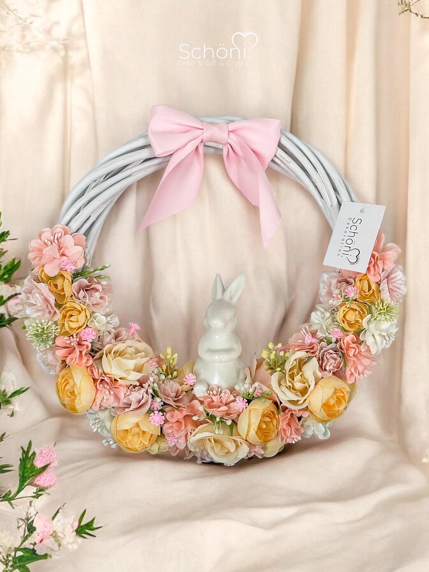 Ostern Dekorationset (Türkranz, eine Kerze mit Kerzendekor)