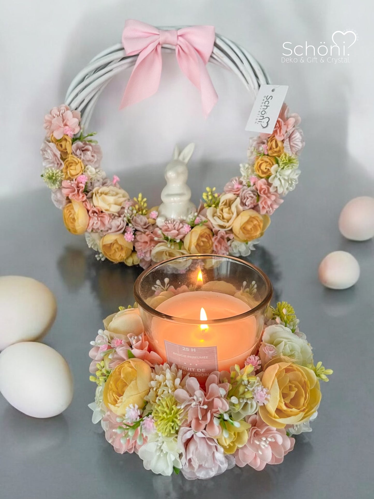 Ostern Dekorationset (Türkranz, eine Kerze mit Kerzendekor)